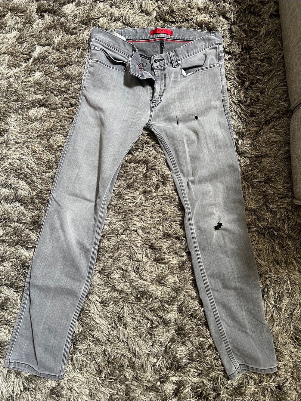 HUGO Slim Light Gray Jeans with Subtle Distress